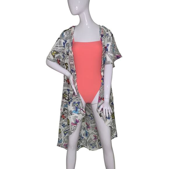 Live 4 Truth Other - Live 4 Truth Sheer Butterfly and Newspaper Print Coverup Multicolor